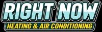 Logo with large text reading “Right Now” above smaller yellow text “Heating & Air Conditioning” on a black background.